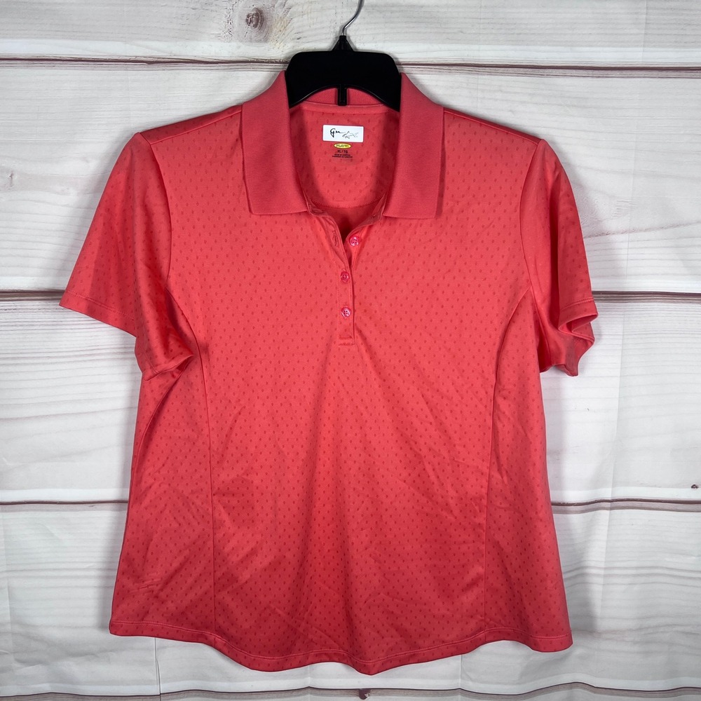 Greg Norman Polo Shirt Womens XL Orange Play Dry Short Sleeve Textured Golf Top